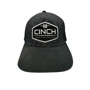 Cinch Trucker Hat Black Mesh Snapback Patch Logo Western Cap Adjustable